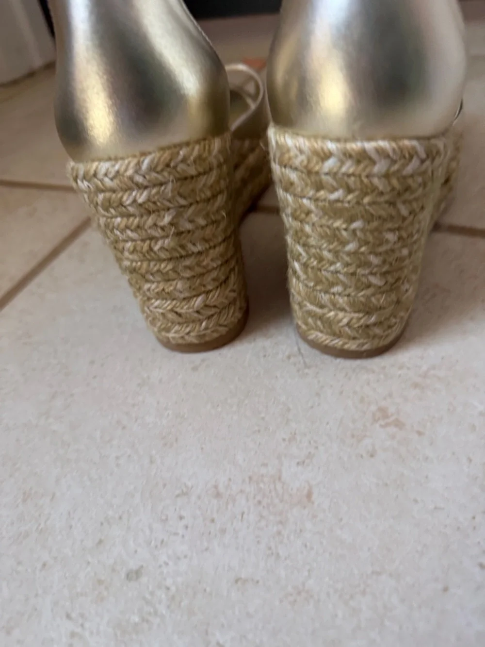 Stuart Weitzman Metallic Gold Espadrille Wedge with Ankle Strap size 8 NWOT - Picture 12 of 12